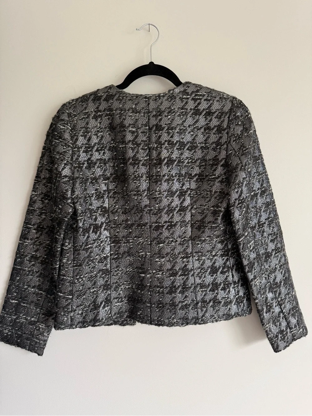 Vintage J. Crew Metallic Black and Silver Houndstooth Tailored Lady Jacket